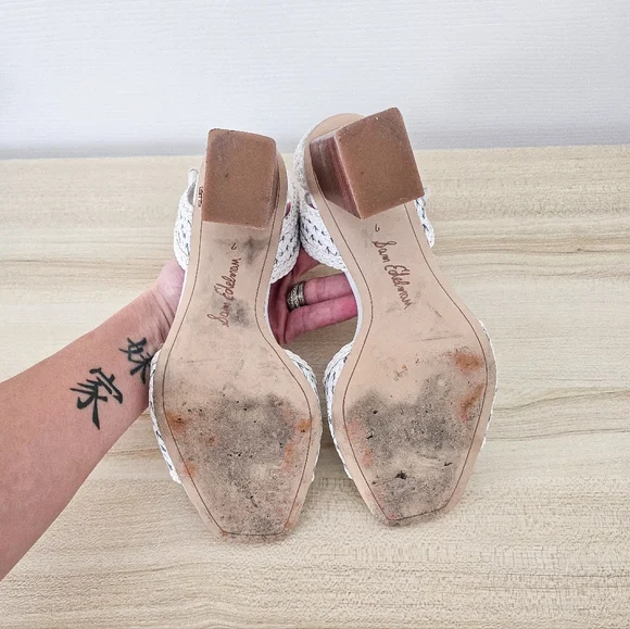 Sam Edelman Danee White Leather Block Heel Ankle Stap Sandals Size 7 - Picture 9 of 10